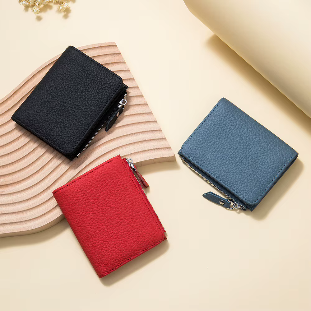 Portefeuille court en cuir véritable pour hommes et femmes