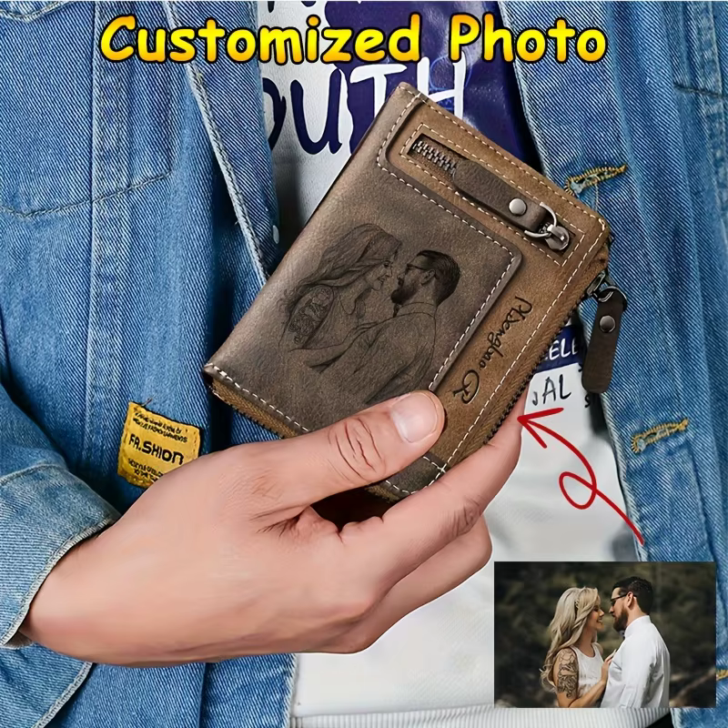 Portefeuille court rétro personnalisé avec photo pour hommes
