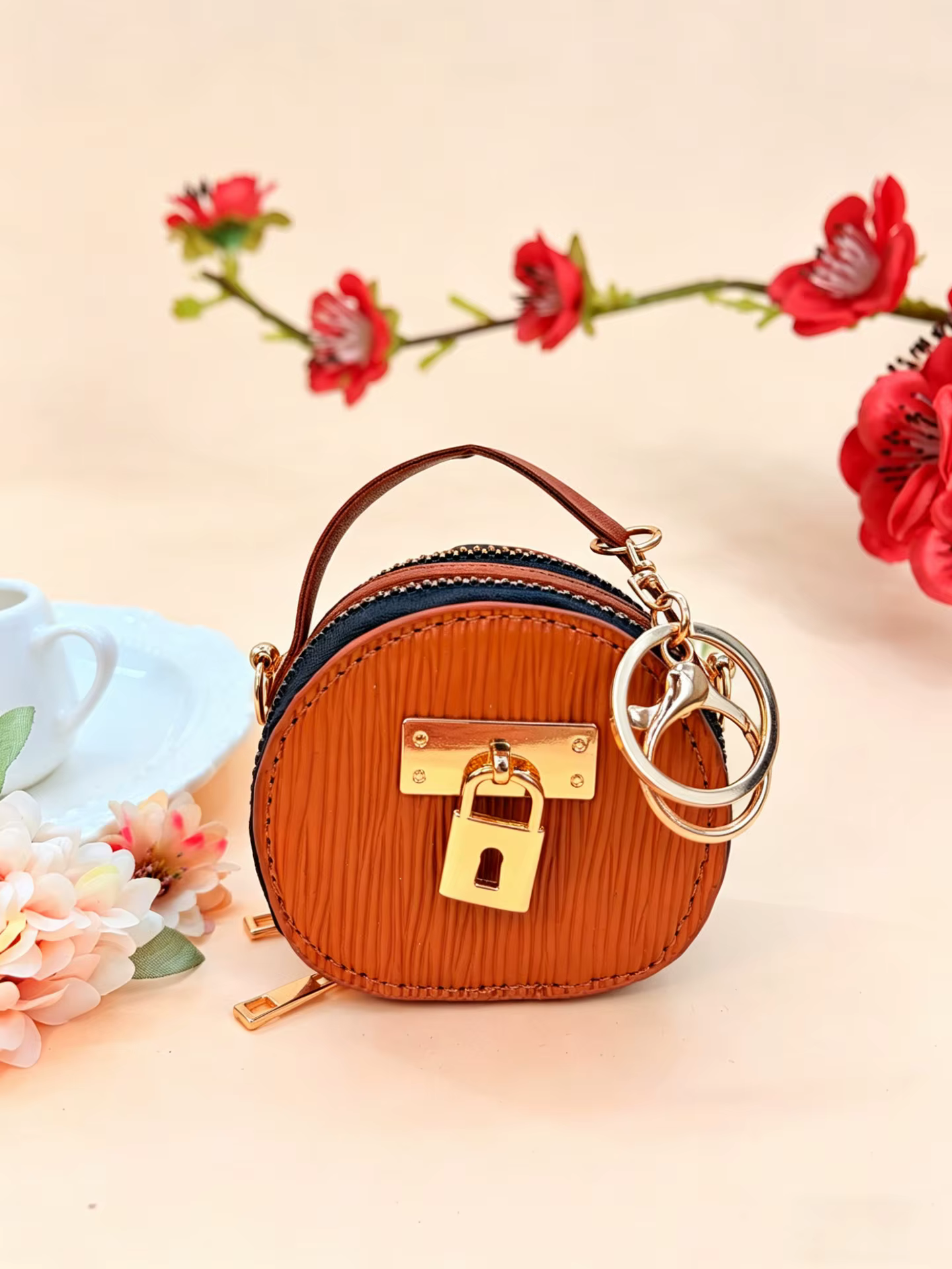 Mini sac de rangement en cuir de luxe avec porte-clés