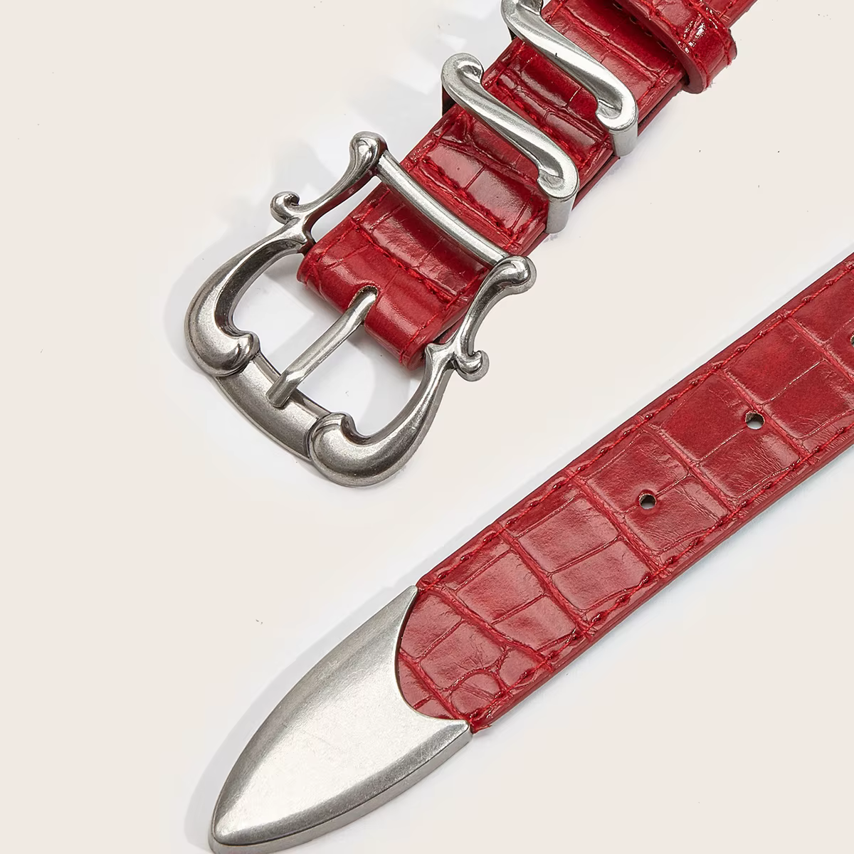 Ceinture rouge de luxe haut de gamme à motif crocodile pour femmes