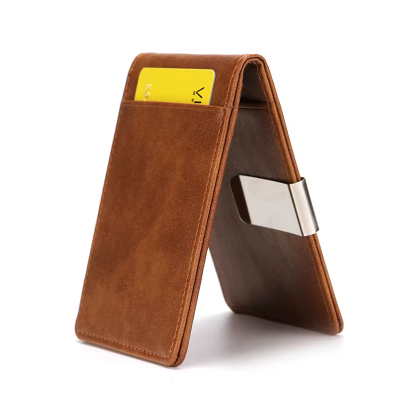 Porte-monnaie en cuir PU avec pince en métal pour homme et femme