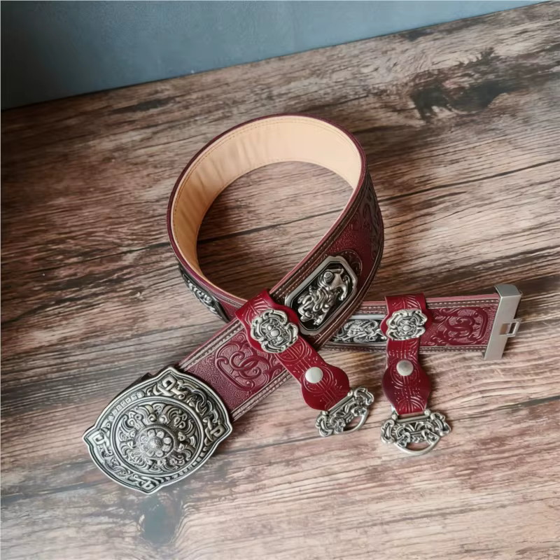 Ceinture en cuir de vache pur de style rétro pour hommes mongols avec un style ethnique