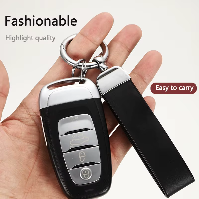 Porte-clés de voiture en cuir et métal