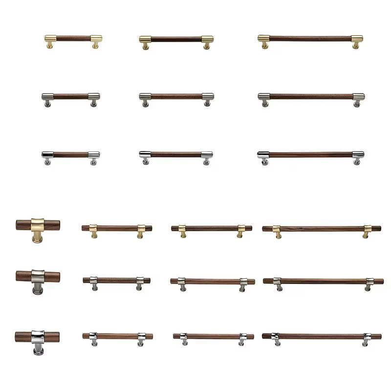 Poignées de porte en noyer chinois, poignées de porte de cuisine, boutons de tiroir de placard, quincaillerie de meubles, poignée à trou unique