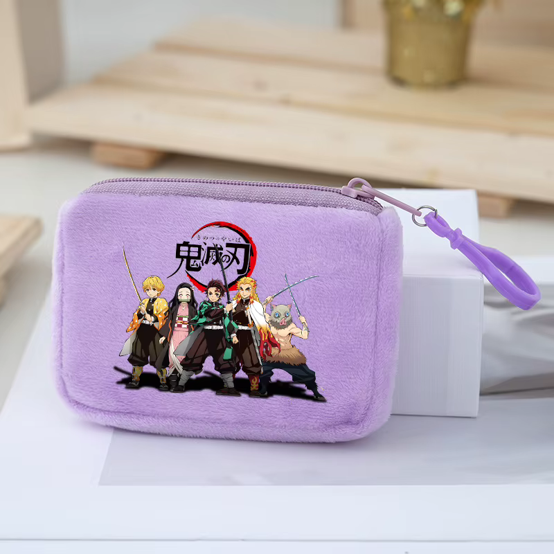 Porte-monnaie Demon Slayer Kimetsu No Yaiba pour garçons et filles, petit portefeuille portable, mini sacs de rangement, pendentif en peluche