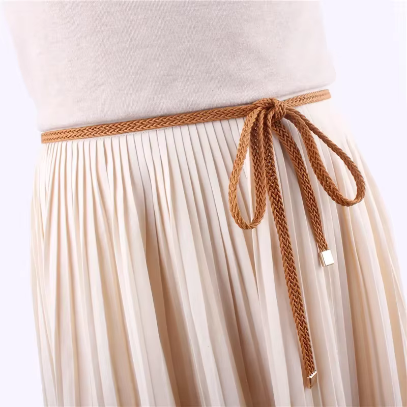 Ceinture à sangle tressée tissée avec ULnouée à la taille pour femme