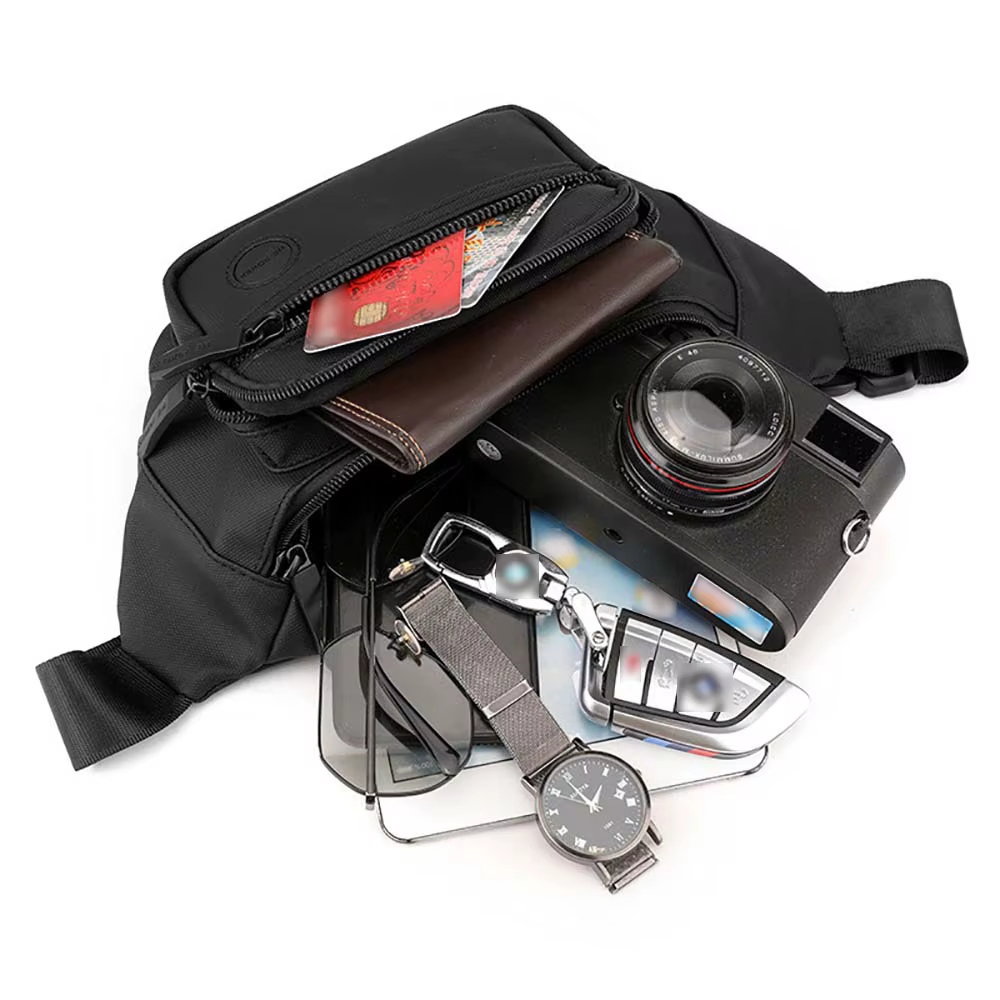 Hommes taille ceinture sac Fanny Pack multi-poches moto cavalier Sports de plein air escalade décontracté en Nylon mâle fronde poitrine Bum hanche sacs
