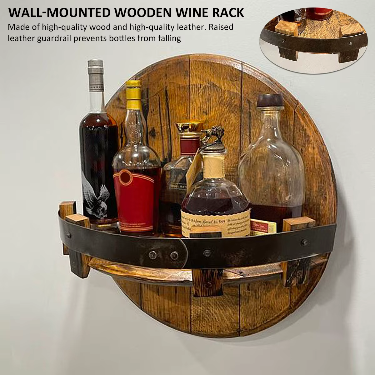 Support mural en bois pour bouteille de vin, étagères murales flottantes pour whisky Vintage, présentoir rond pour verres à vin, pour Bar, armoire de cuisine