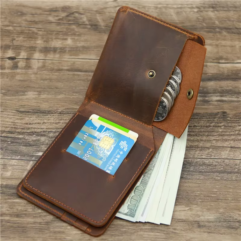 Portefeuille en cuir véritable pour homme avec poche à monnaie