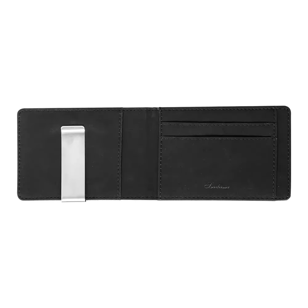 Portefeuille en cuir à deux volets avec pince en métal pour hommes