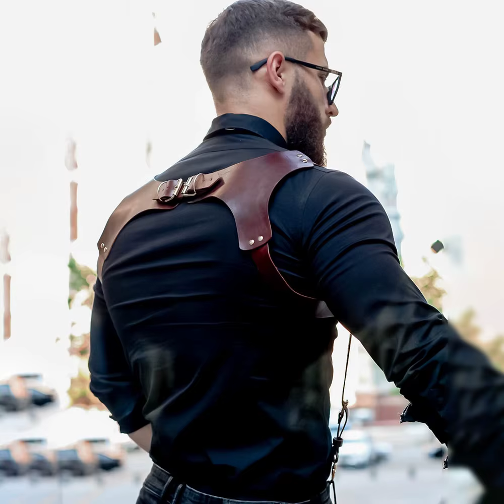 Bretelles pantalons pour hommes en cuir réglable sac à dos