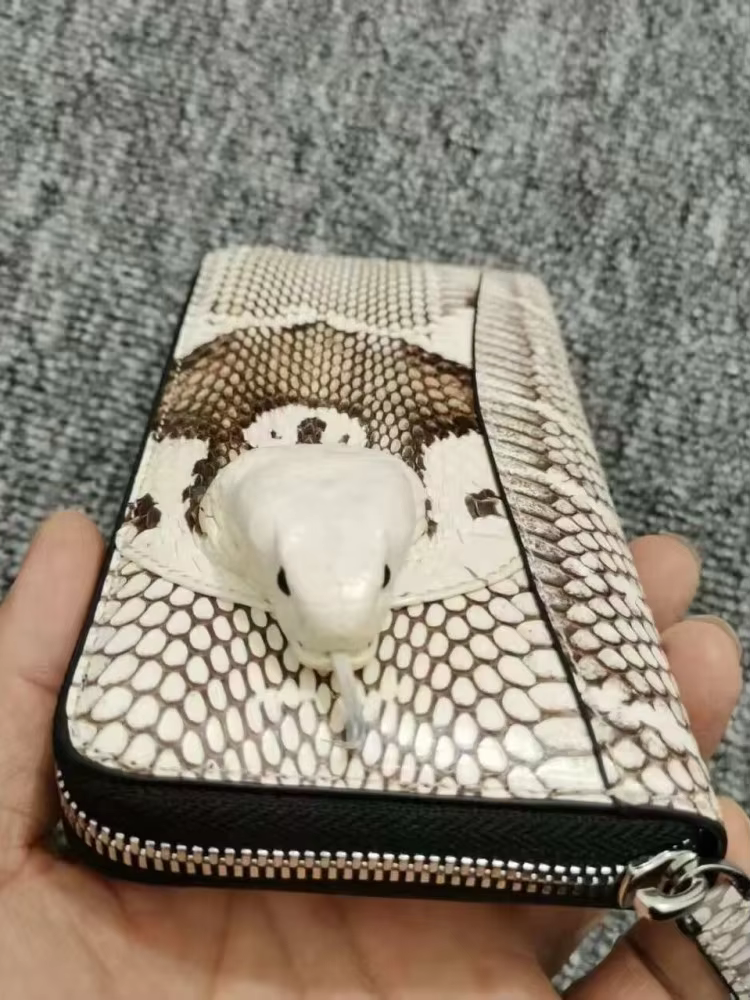 Portefeuille Homme en Cuir Véritable de Haute Qualité, Motif Peau de Serpent, Pochette de Luxe Décontractée pour Homme, Porte-Cartes Long Tendance