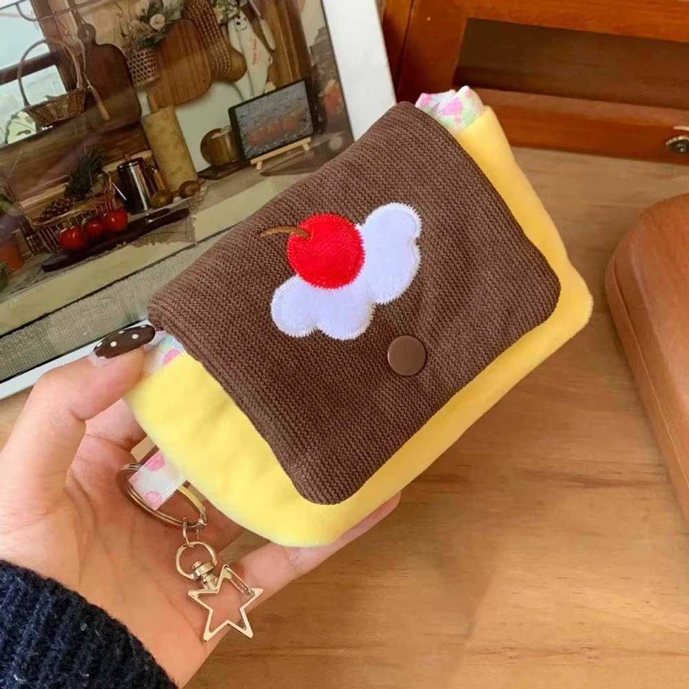 Porte-monnaie en velours doux motif pudding de cerises