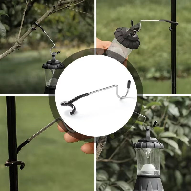 Support de lumière en acier inoxydable, crochets portables, poteau de tente, cintre de lampe, chasse, pêche, lanterne, outils de Camping en plein air