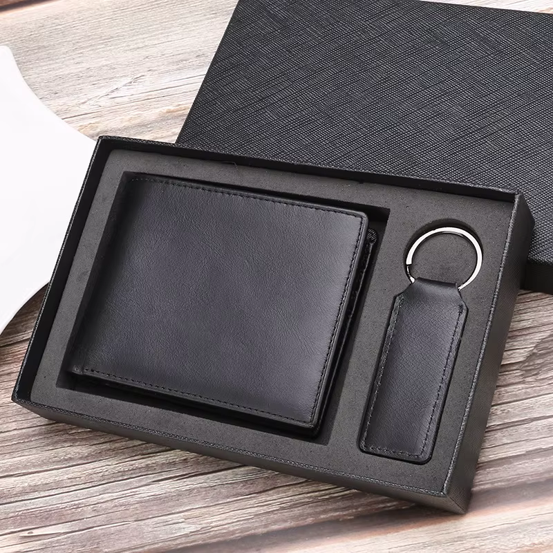 Portefeuille bifold pour homme en cuir véritable avec lettres personnalisées gratuites