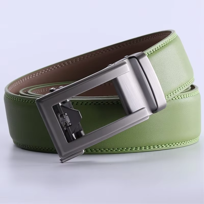 Marron café noir herbe vert hommes Ceinture automatique cliquet boucle marque de luxe en cuir véritable