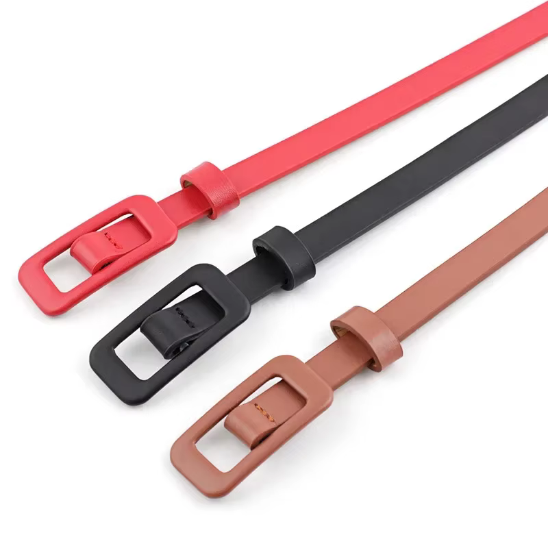 Ceinture fine et fine en cuir Pu pour femmes, nouvelle boucle carrée sans trous, noir/blanc/rouge/rose, à la mode, pour décoration de robe en jean