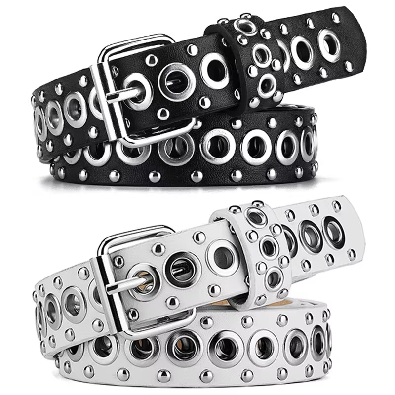 Ceinture pour femmes, ceinture fine à rivets à la mode, ceinture à boucle personnalisée, tendance streetwear, style punk hip-hop, ceinture Y2K avec jean