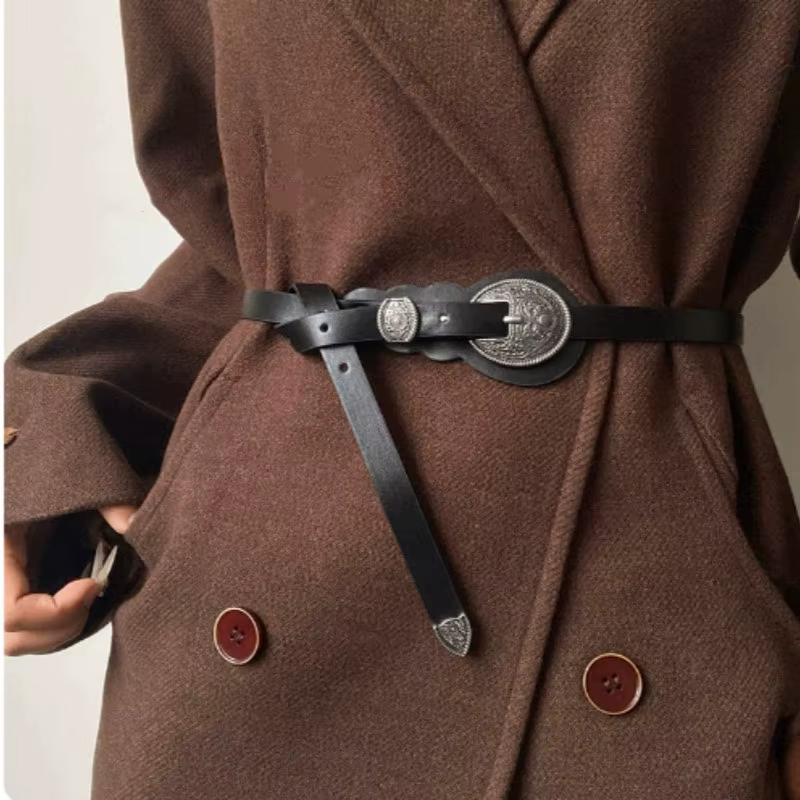 Ceinture vintage pour femme 110 cm en cuir véritable texturé