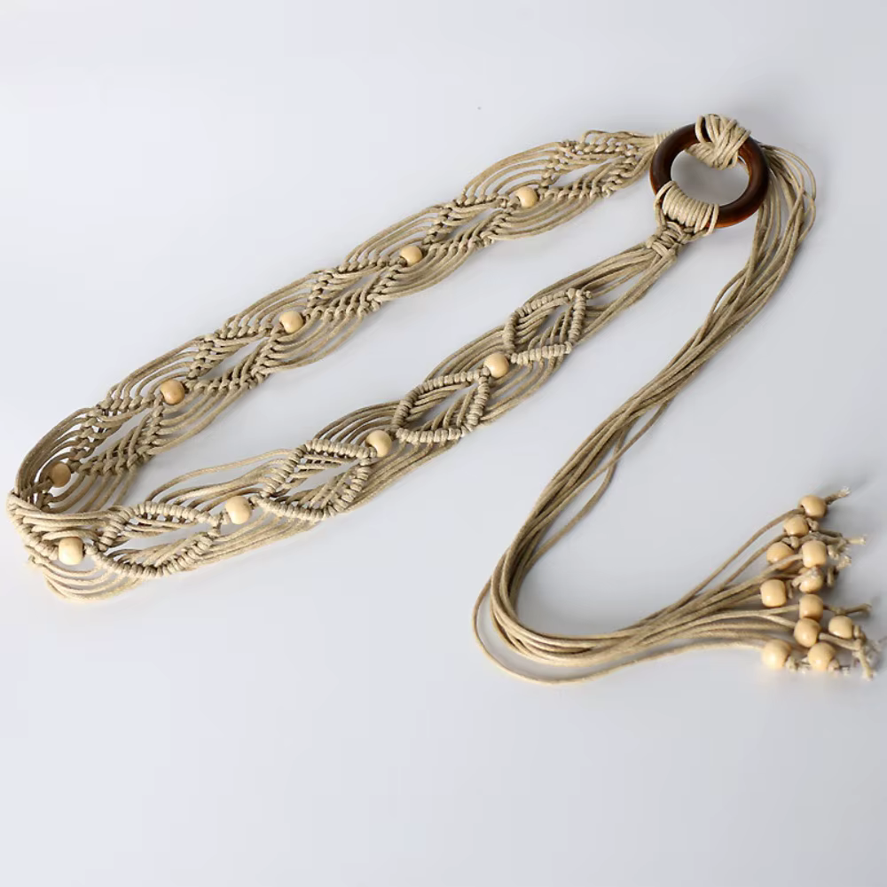 Ceinture tressée rétro pour femme, style bohème, large, ajustable, à nouer, pour robe