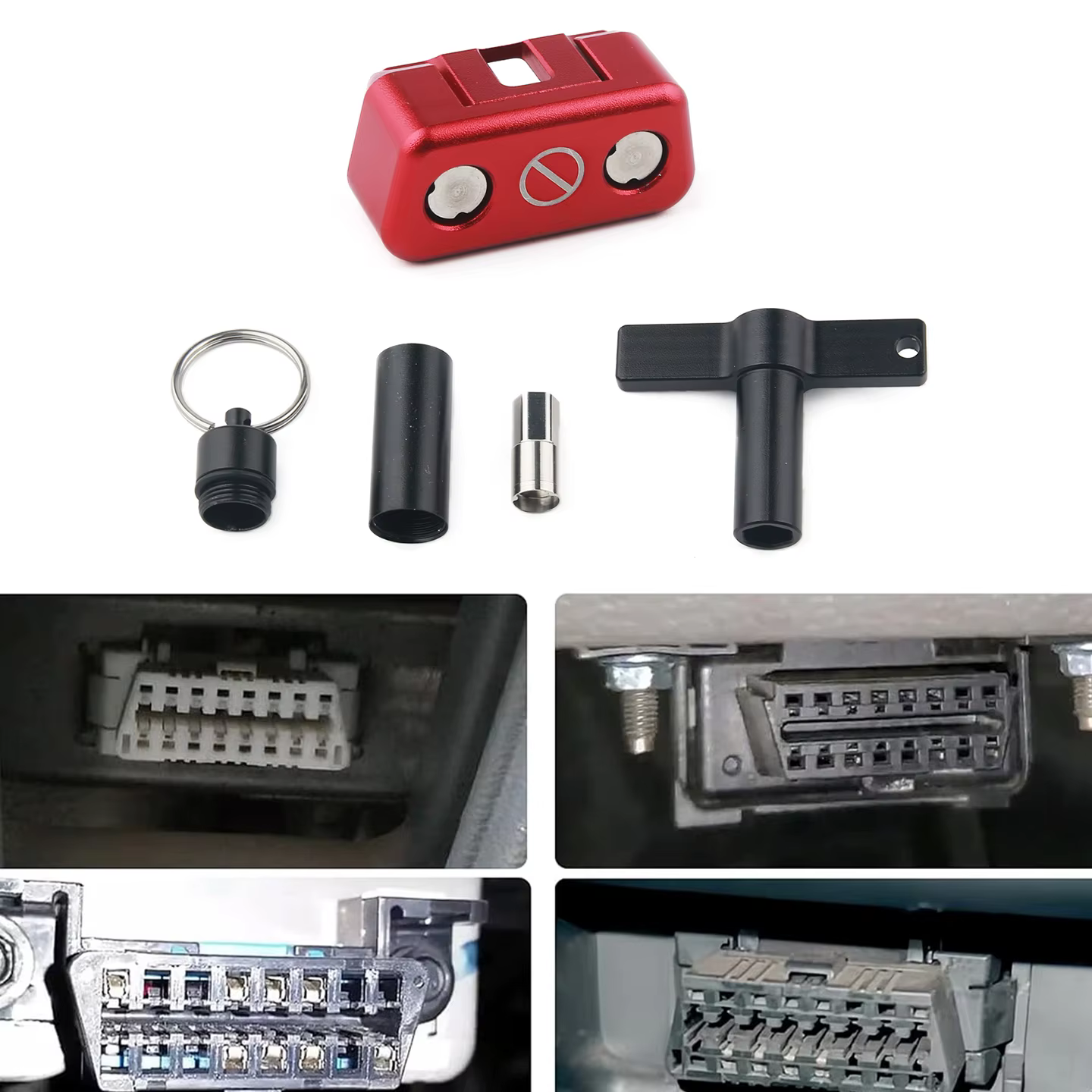 Verrouillage de port OBD2 - Protecteur antivol pour voitures, SUV et camions | Bloqueur d'interface universel OBD (rouge)