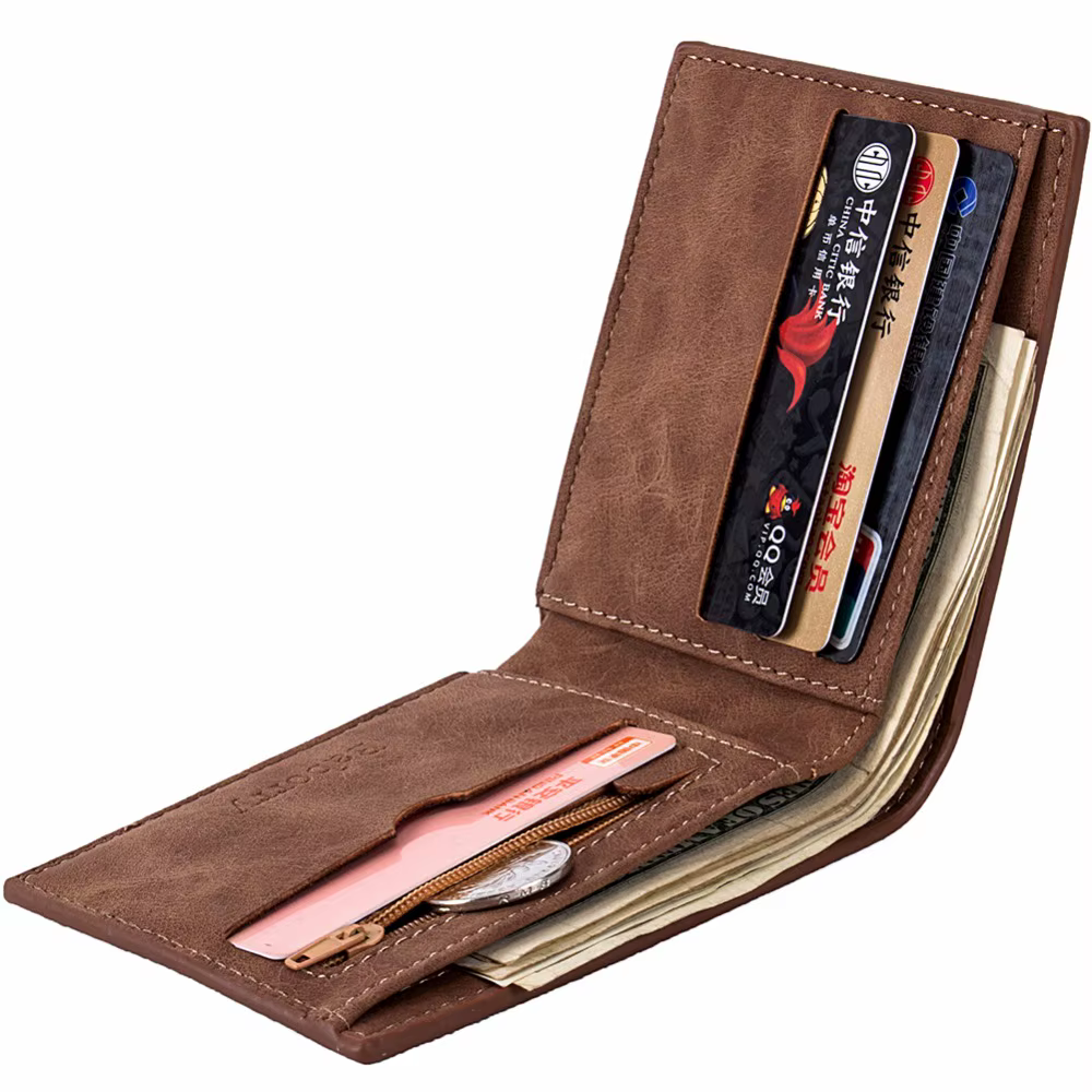 Baborry hommes portefeuilles mince portefeuille avec sac à monnaie fermeture éclair nouveau Design Dollar