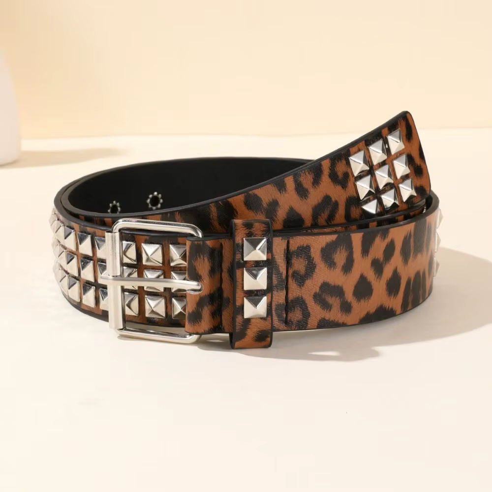 Ceinture tendance à imprimé léopard avec rivets