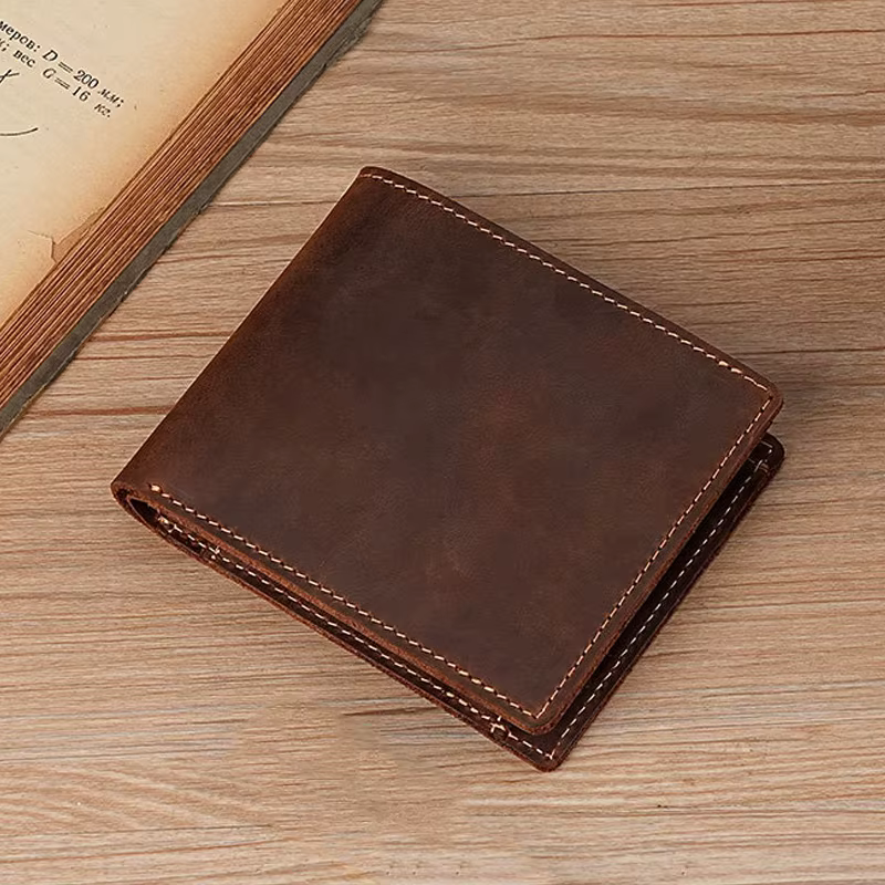 Portefeuille 100 % cuir véritable pour homme avec poche pour monnaie 9,2 x 11,3 cm