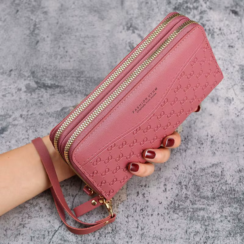Portefeuille en cuir PU pour femmes avec pompon
