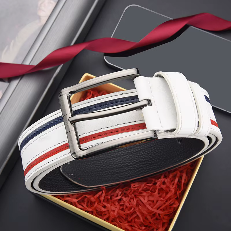 Ceinture en similicuir rayée pour homme, qualité supérieure, design à boucle à ardillon, parfaite pour les tenues décontractées et semi-formelles