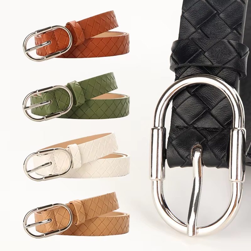 Ceinture en PU tressée tendance et unique pour femmes avec boucle en alliage, ceintures minimalistes tendance pour tous les jours à motifs diamants