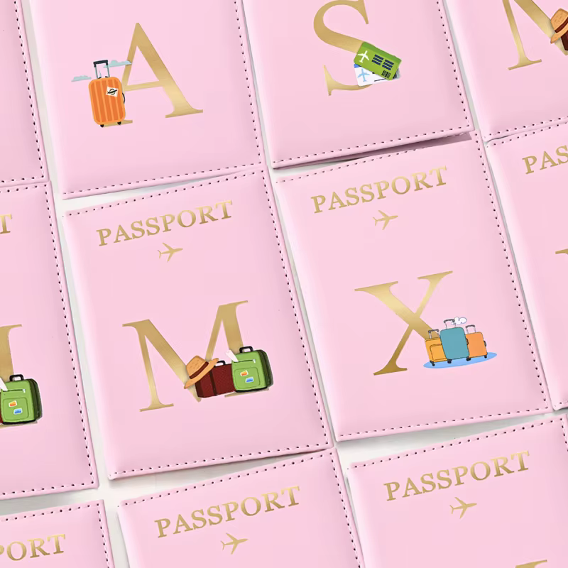 Couverture de passeport en cuir avec lettres imprimées pour hommes et femmes