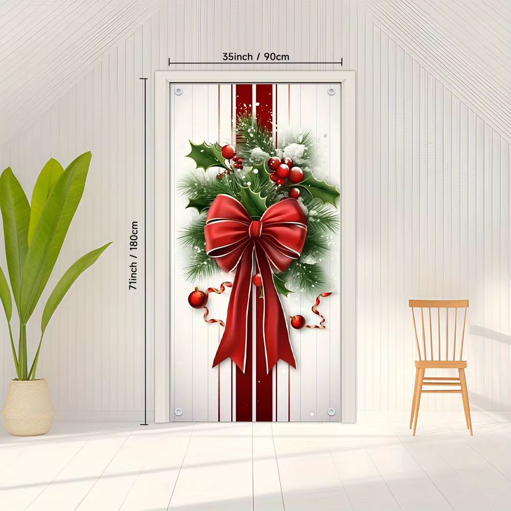 Décoration de porte de noël élégante, suspension de porte à motif de baies de houx rouge et vert, sans outil/batterie facile à installer