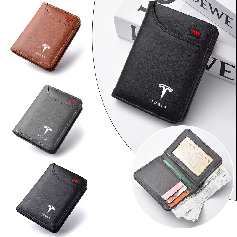 Emblèmes de voiture portefeuille souple en cuir Mini porte-monnaie pour cartes de crédit petit portefeuille Portable pour Tesla modèle 3 modèle S X modèle Y Roadster SpaceX