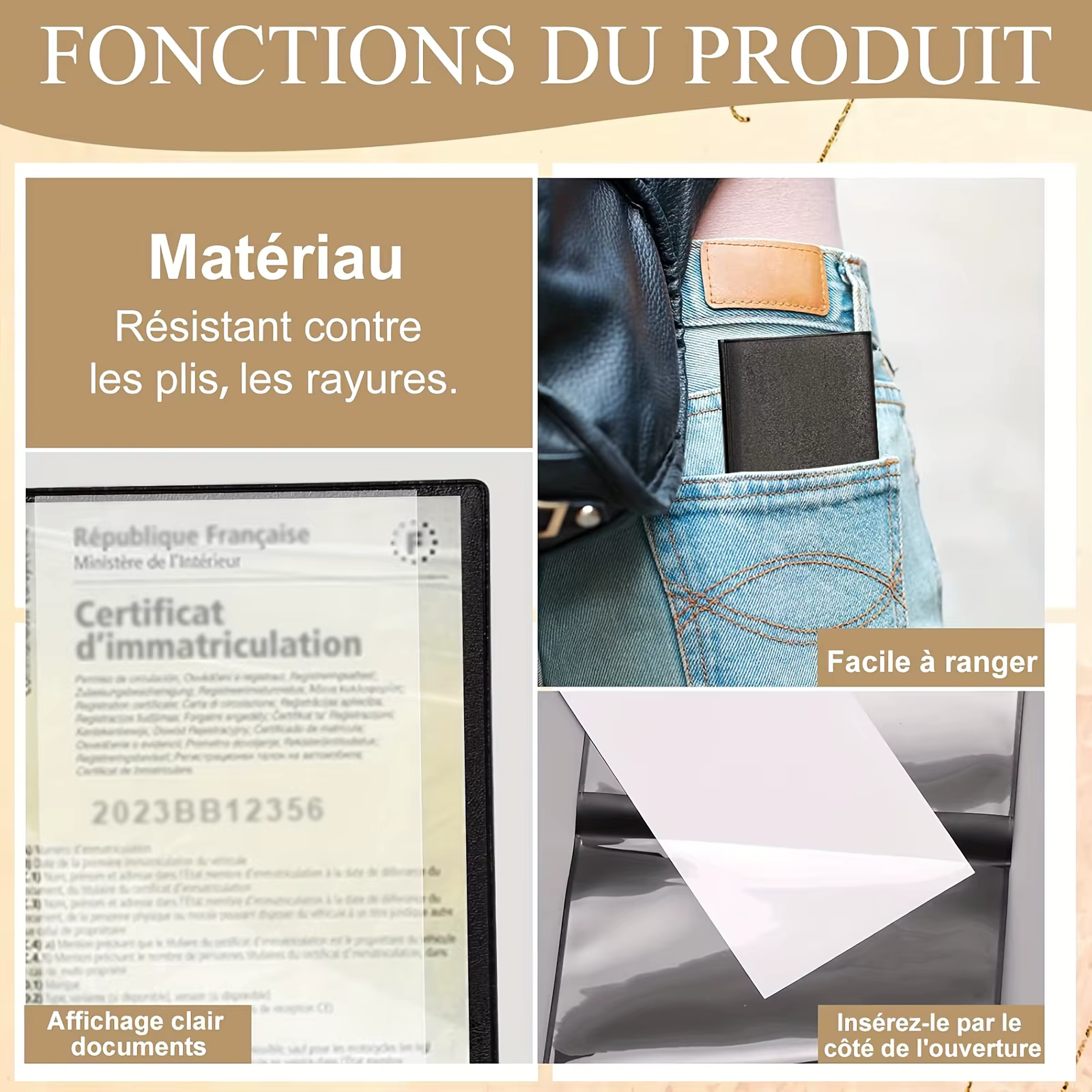Porte-carte d'enregistrement et d'assurance du véhicule – Manchon à documents en plastique transparent pour papiers de voiture/moto