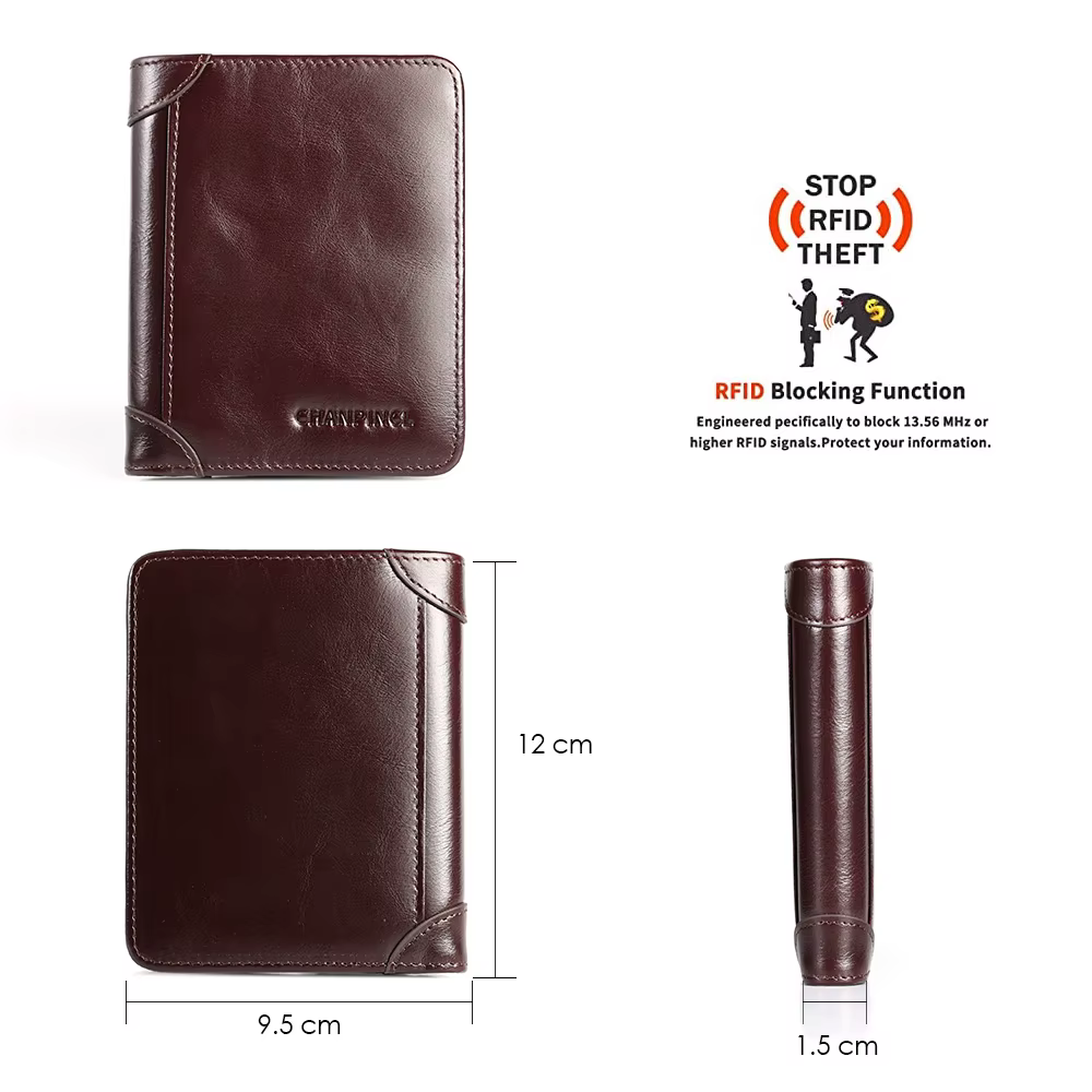 CHANPINCL - Portefeuille en cuir de vache véritable italien pour homme