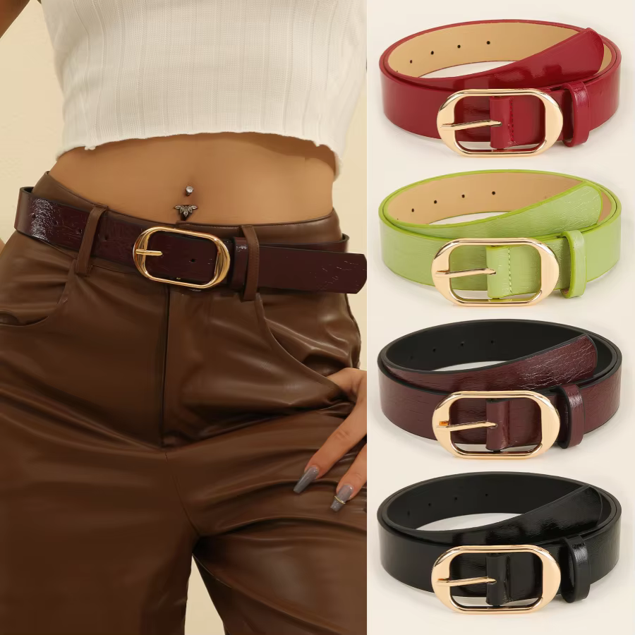 Ceinture à boucle en métal doré pour femme