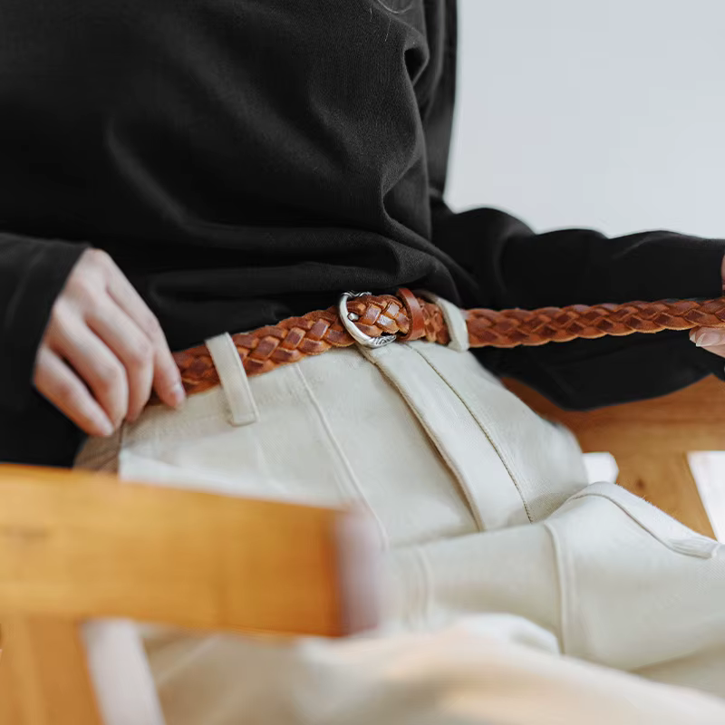 Maden-Ceinture Tressée Vintage en Cuir de Vache pour Femme