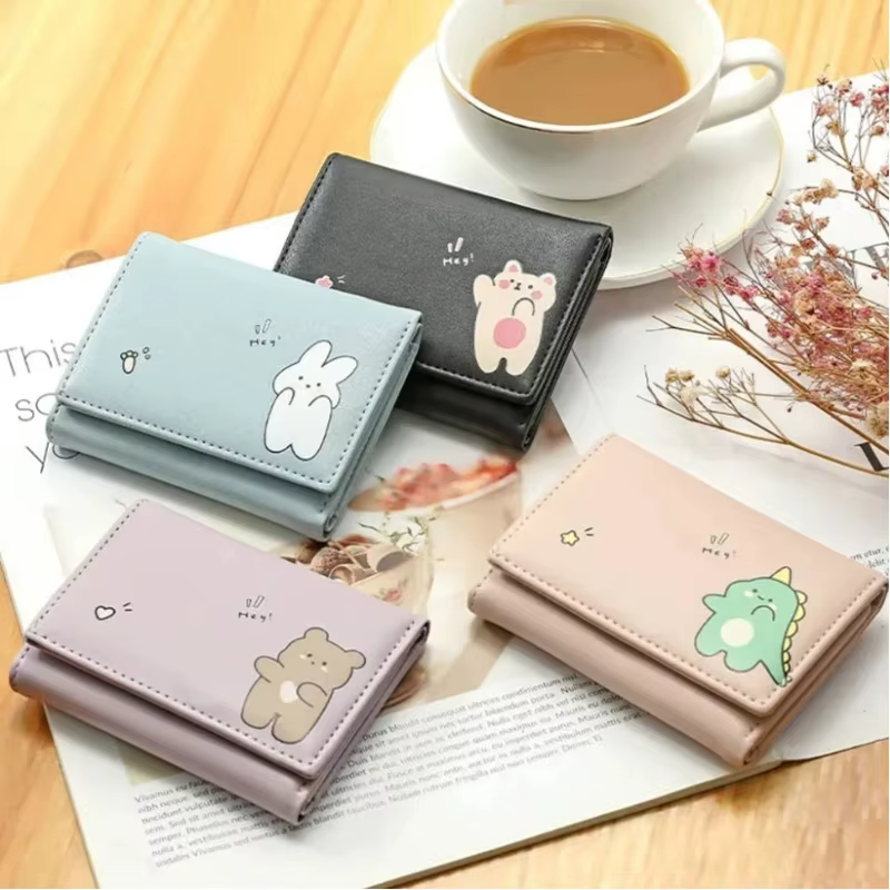 Portefeuille court mignon pour femme 2024 avec fermoir, porte-cartes d'identité et bancaires, pour étudiante, sac à monnaie, portefeuille pour femme, sac à motif de dessin animé rose