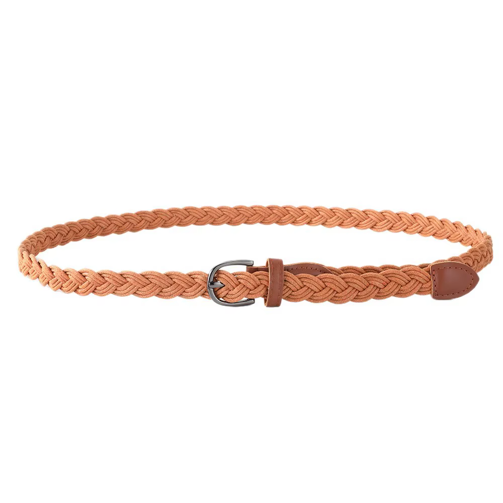 Ceinture fine tressée en corde de chanvre avec décoration de chaîne de taille, boucle noire simple, petite ceinture en cuir avec nœud en corde de cire pour femmes