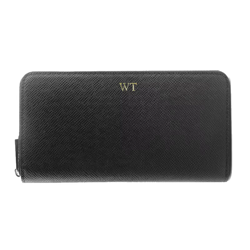 Portefeuille Long en cuir Saffiano véritable avec lettres personnalisées