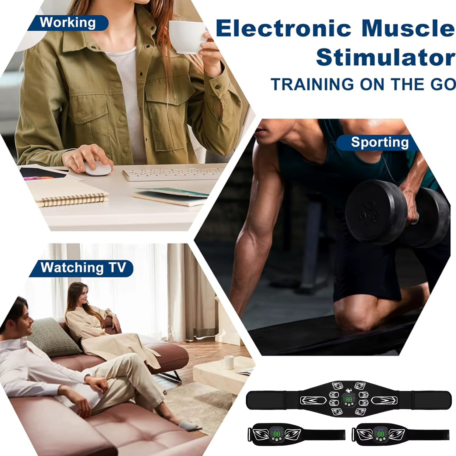 Stimulateur musculaire EMS - Ceinture de tonification abdominale, entraîneur abdominal, équipement de fitness à domicile pour renforcer les muscles centraux