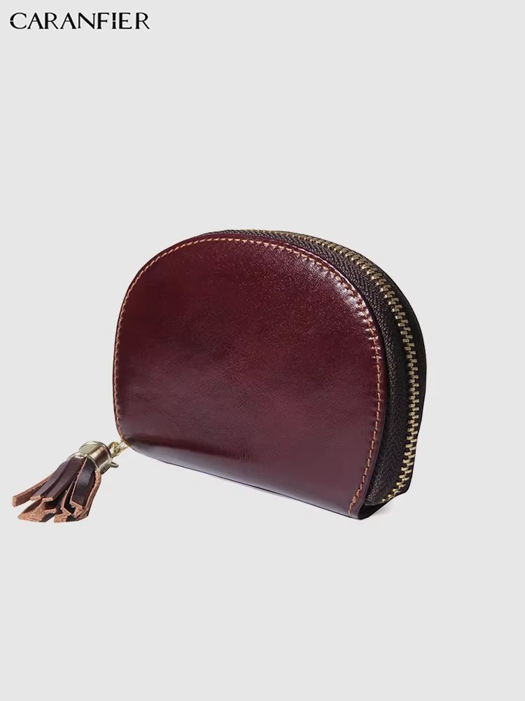 CARANFIER femmes porte-monnaie véritable cuir de vachette fille portefeuilles RFID cartes pochette mode couleur unie gland fermeture éclair coquille sac
