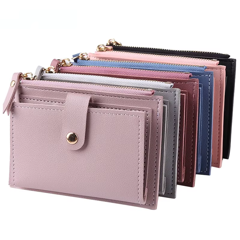 Femmes portefeuilles en cuir PU femme sac à main Mini moraillon solide multi-cartes porte-monnaie court