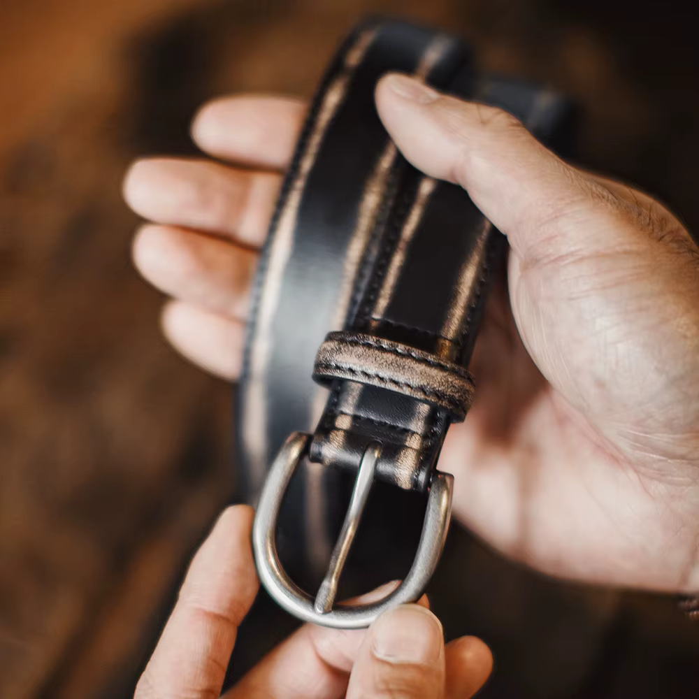 Maden – ceinture en cuir noir Vintage pour hommes