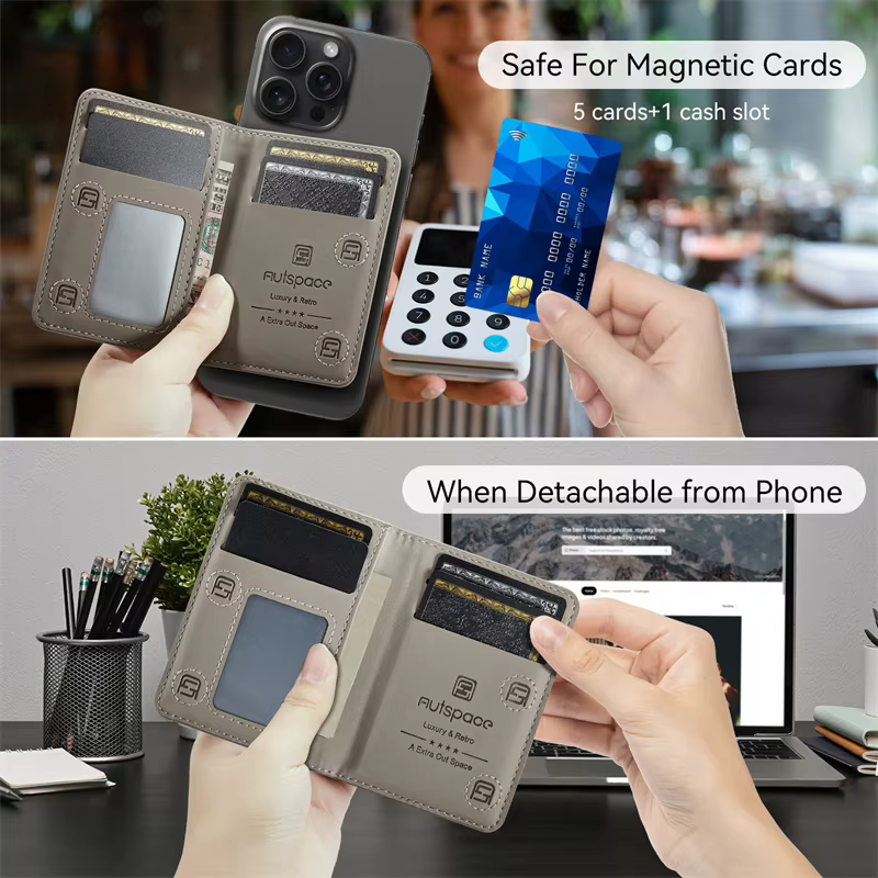 Portefeuille magnétique puissant en cuir de qualité supérieure pour hommes, porte-monnaie, porte-cartes, Mini portefeuille pliable pour iPhone Samsung Android