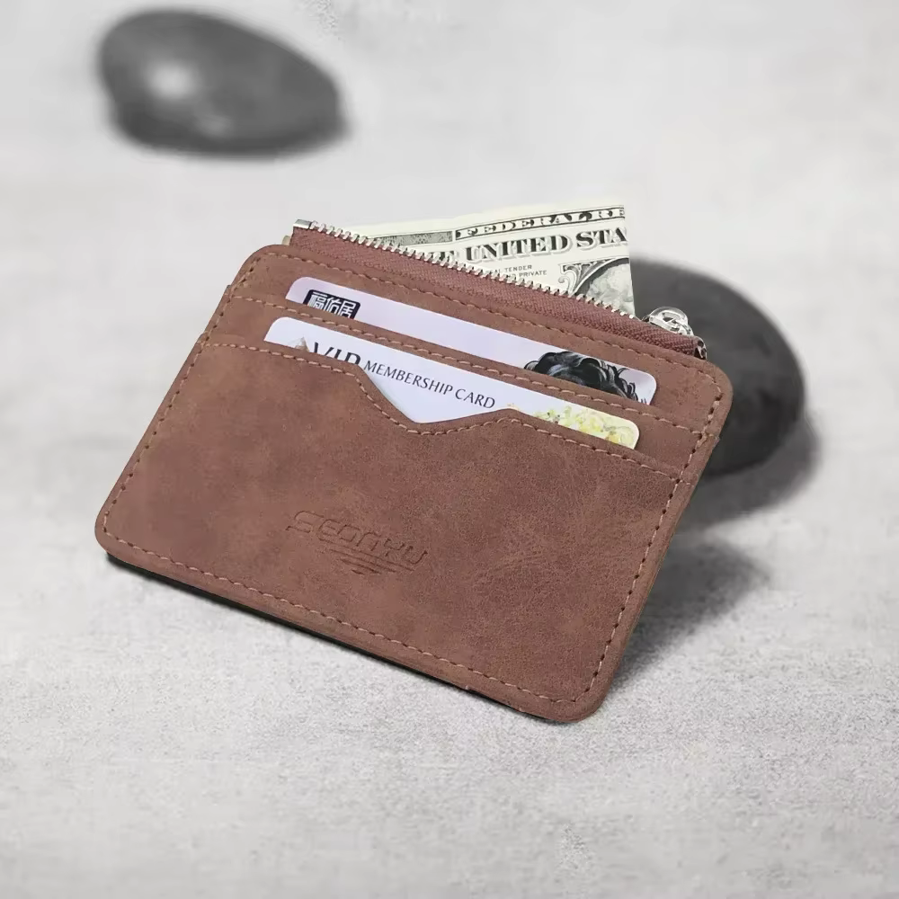 Portefeuille court en cuir mat pour hommes