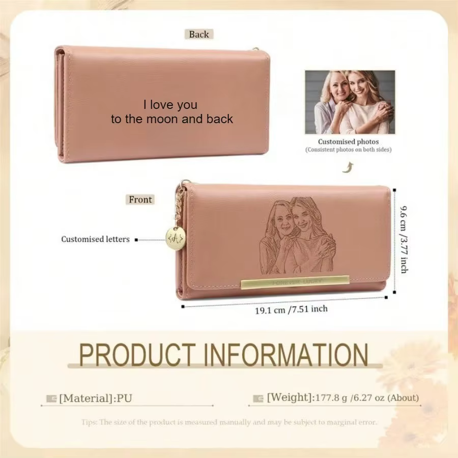 Portefeuille personnalisé pour femme avec photo et texte