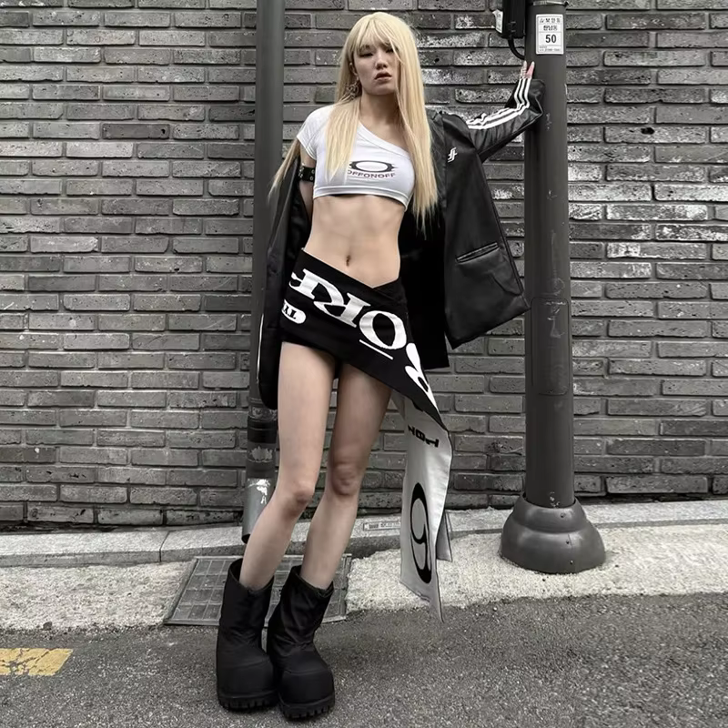 Nouvelle lettre imprimée ceintures noires pour femme Harajuku Streetwear Y2k scène années 2000 Emo accessoire pour