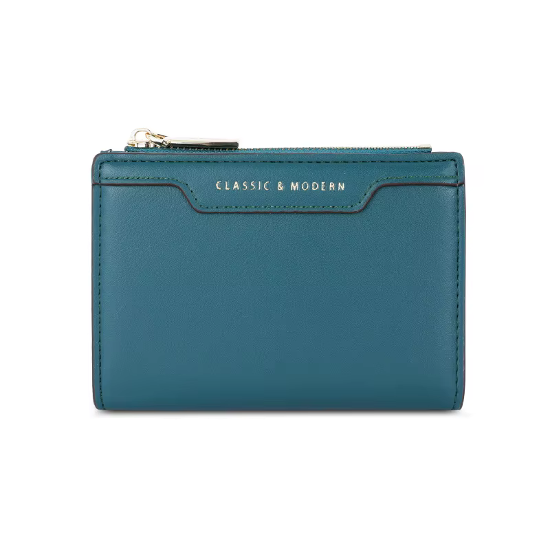 Portefeuille en cuir PU avec fermeture éclair solide pour femme